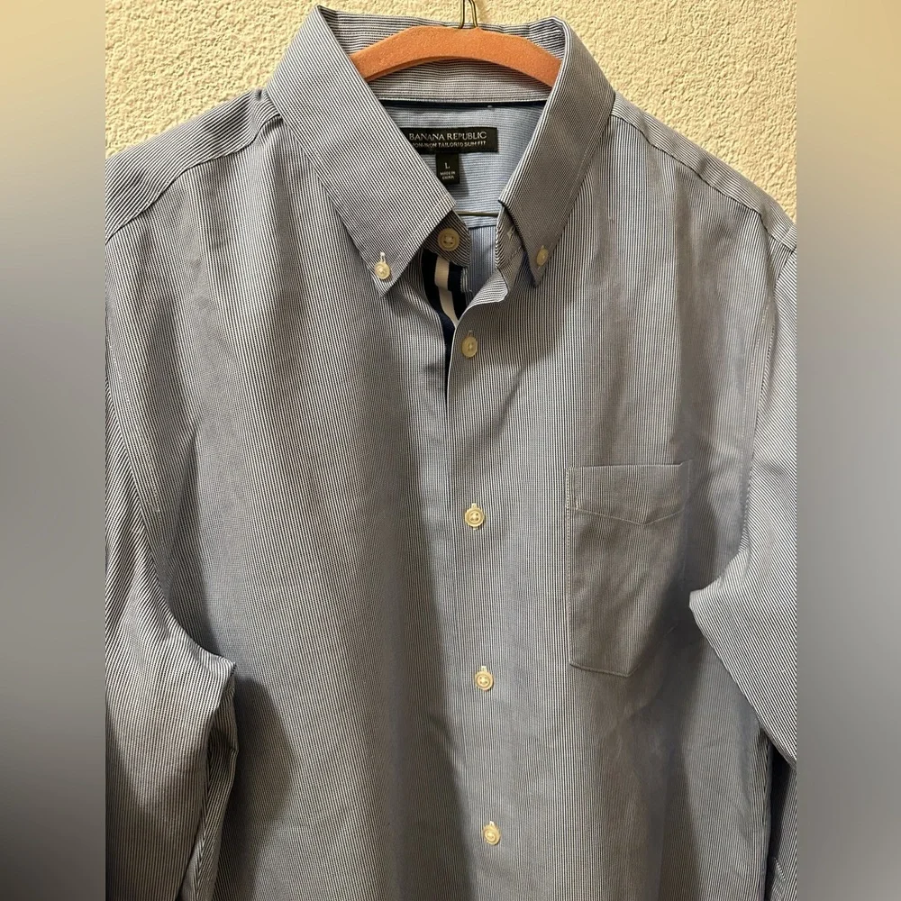 Banana Republic Dress Shirt Men  Blue/ White Cotton Long Sleeve Button Down Sz L
